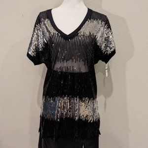 Black and silver sequin top